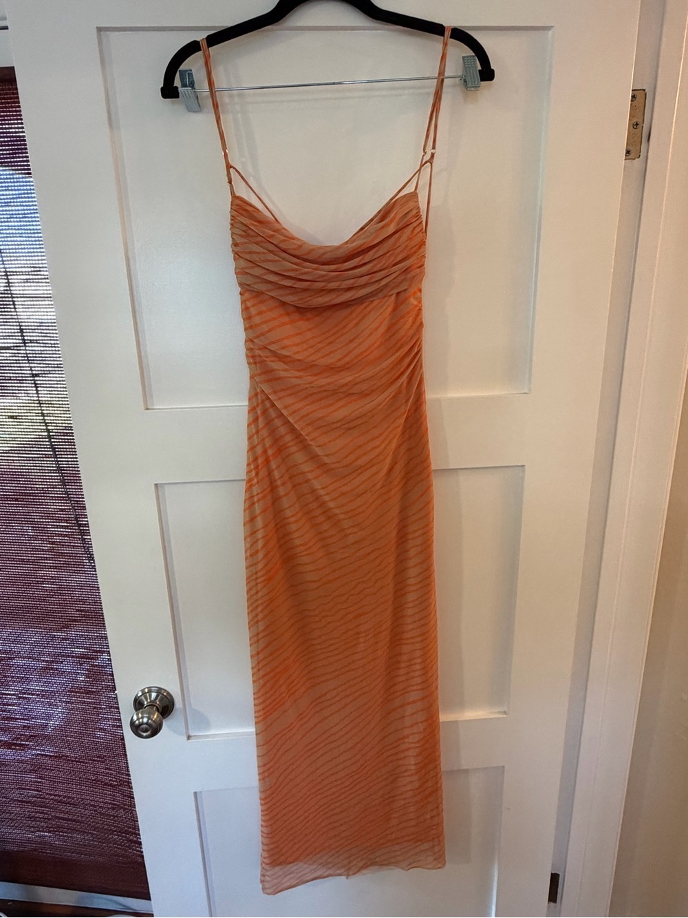 Zara Orange Striped Maxi Slip Dress